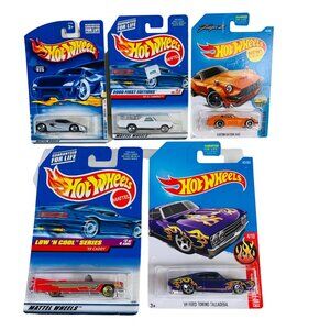 Hot Wheels Lot of 5 Die Cast 59 Caddy 68 El Camino Lotus Datsun 69 Ford Torino